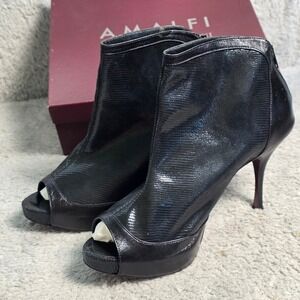 Amalfi by Rangoni‎ Black Italian Leather Peep Toe Stiletto Booties Heels 10M NEW
